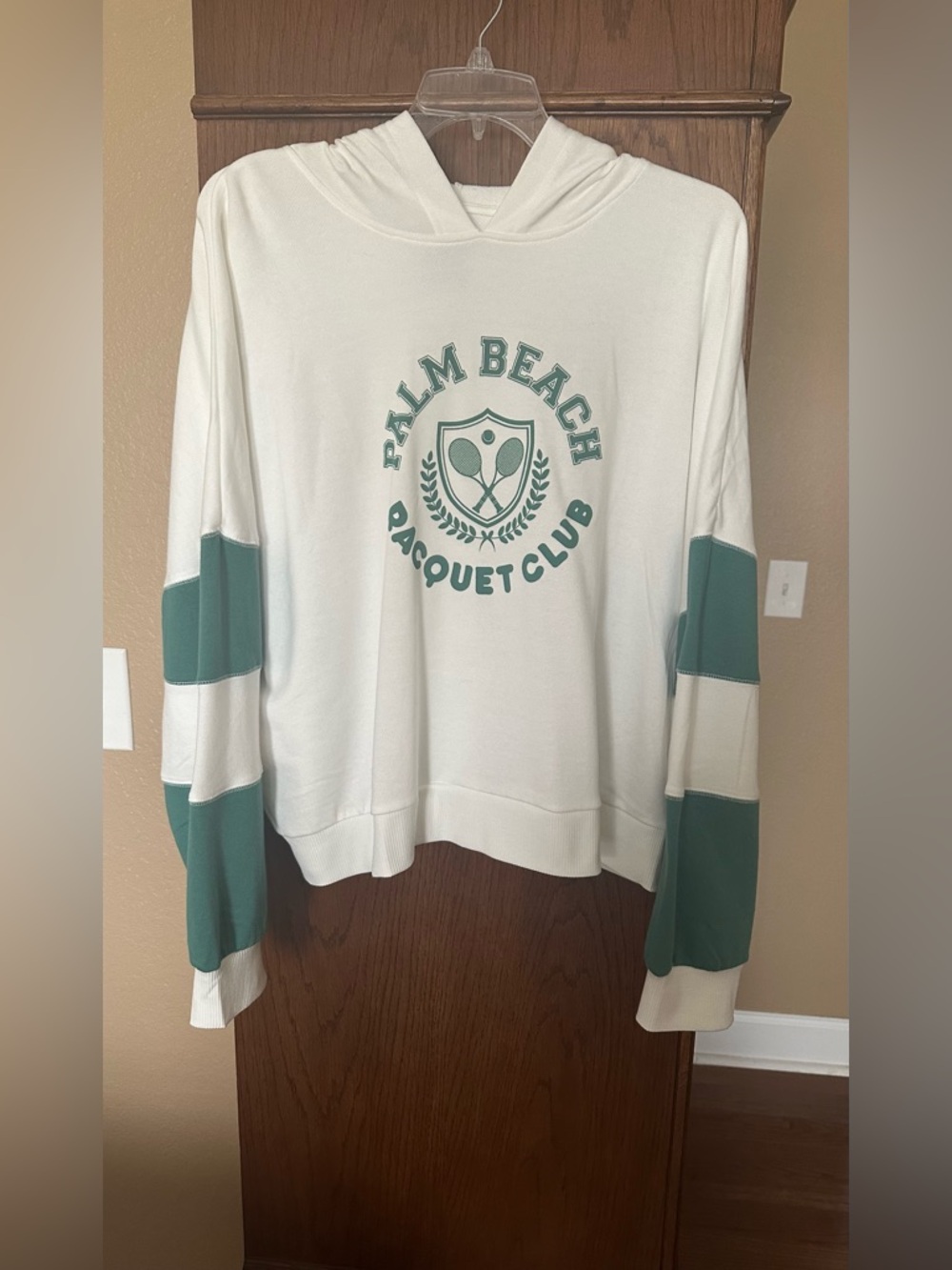 Kohl's White Hoodie with Teal Green Sleeve Panels